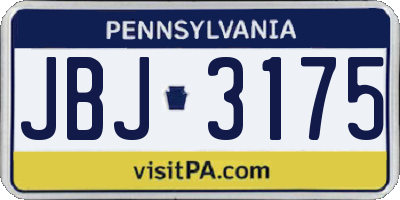 PA license plate JBJ3175