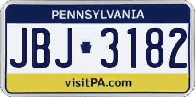 PA license plate JBJ3182