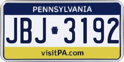 PA license plate JBJ3192