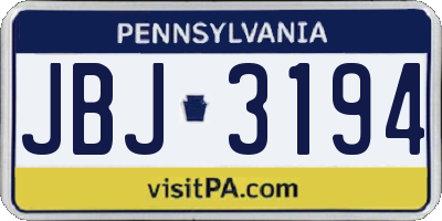 PA license plate JBJ3194