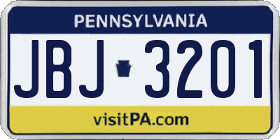 PA license plate JBJ3201