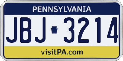 PA license plate JBJ3214
