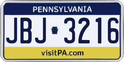 PA license plate JBJ3216
