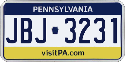PA license plate JBJ3231