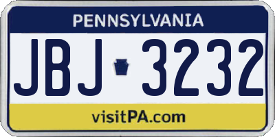 PA license plate JBJ3232