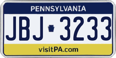 PA license plate JBJ3233