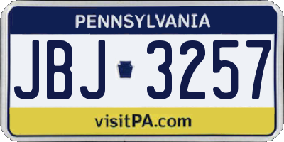 PA license plate JBJ3257