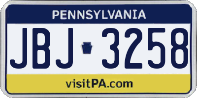 PA license plate JBJ3258