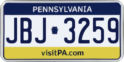 PA license plate JBJ3259