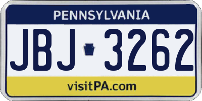 PA license plate JBJ3262
