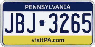 PA license plate JBJ3265