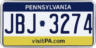 PA license plate JBJ3274