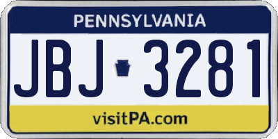 PA license plate JBJ3281