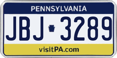 PA license plate JBJ3289
