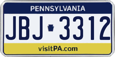 PA license plate JBJ3312