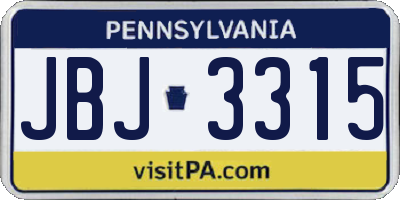 PA license plate JBJ3315