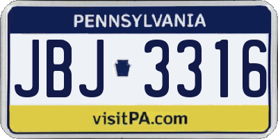 PA license plate JBJ3316