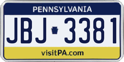 PA license plate JBJ3381