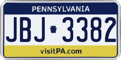 PA license plate JBJ3382