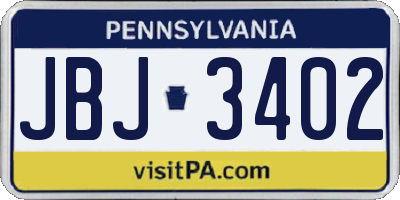 PA license plate JBJ3402