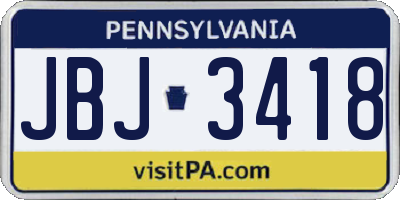 PA license plate JBJ3418