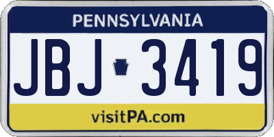 PA license plate JBJ3419