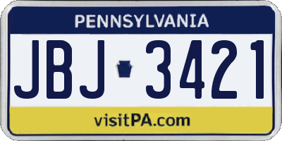 PA license plate JBJ3421