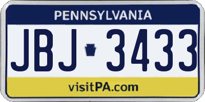 PA license plate JBJ3433