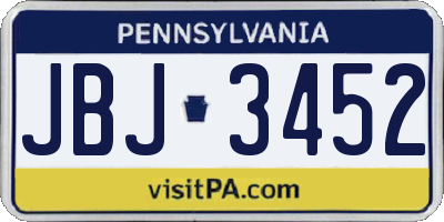 PA license plate JBJ3452