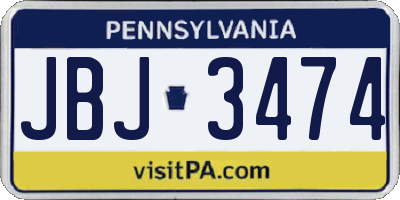 PA license plate JBJ3474