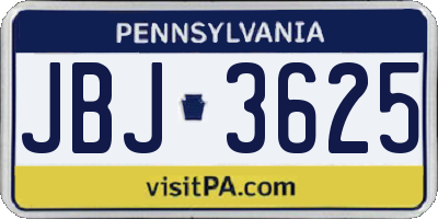 PA license plate JBJ3625