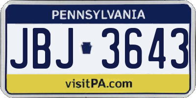 PA license plate JBJ3643