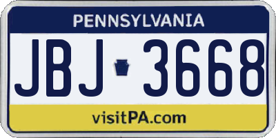 PA license plate JBJ3668
