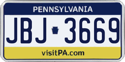 PA license plate JBJ3669