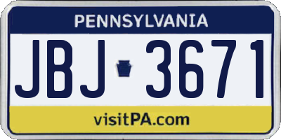 PA license plate JBJ3671