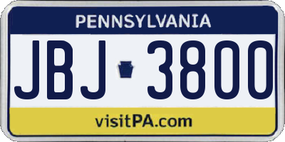 PA license plate JBJ3800