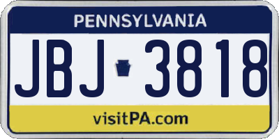 PA license plate JBJ3818