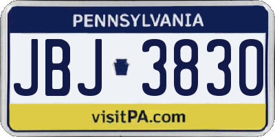 PA license plate JBJ3830