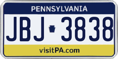 PA license plate JBJ3838