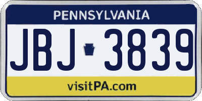 PA license plate JBJ3839