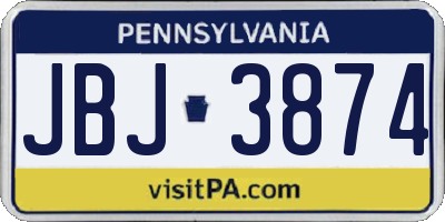 PA license plate JBJ3874