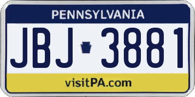 PA license plate JBJ3881