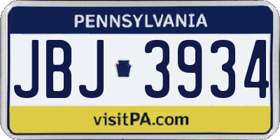 PA license plate JBJ3934