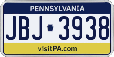 PA license plate JBJ3938
