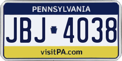 PA license plate JBJ4038