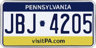 PA license plate JBJ4205
