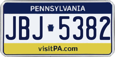 PA license plate JBJ5382