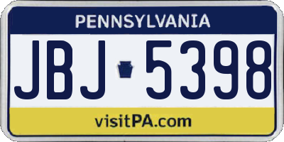 PA license plate JBJ5398