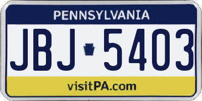PA license plate JBJ5403