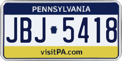 PA license plate JBJ5418